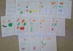 Wykonane przez dzieci karty pracy - Poznajemy owoce i warzywa